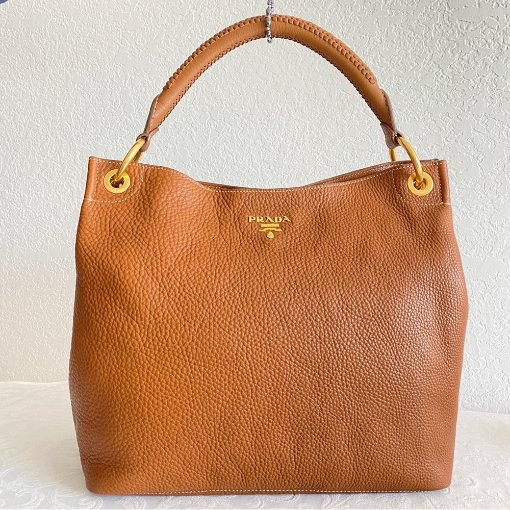 Prada cognac leather hobo bag